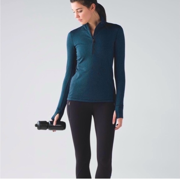 Lululemon Outrun 1/2 Zip Luon Spray Jacquard AlbertaLake BlackSize 8